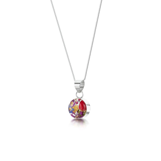 Mixed Flower Round Pendant Necklace