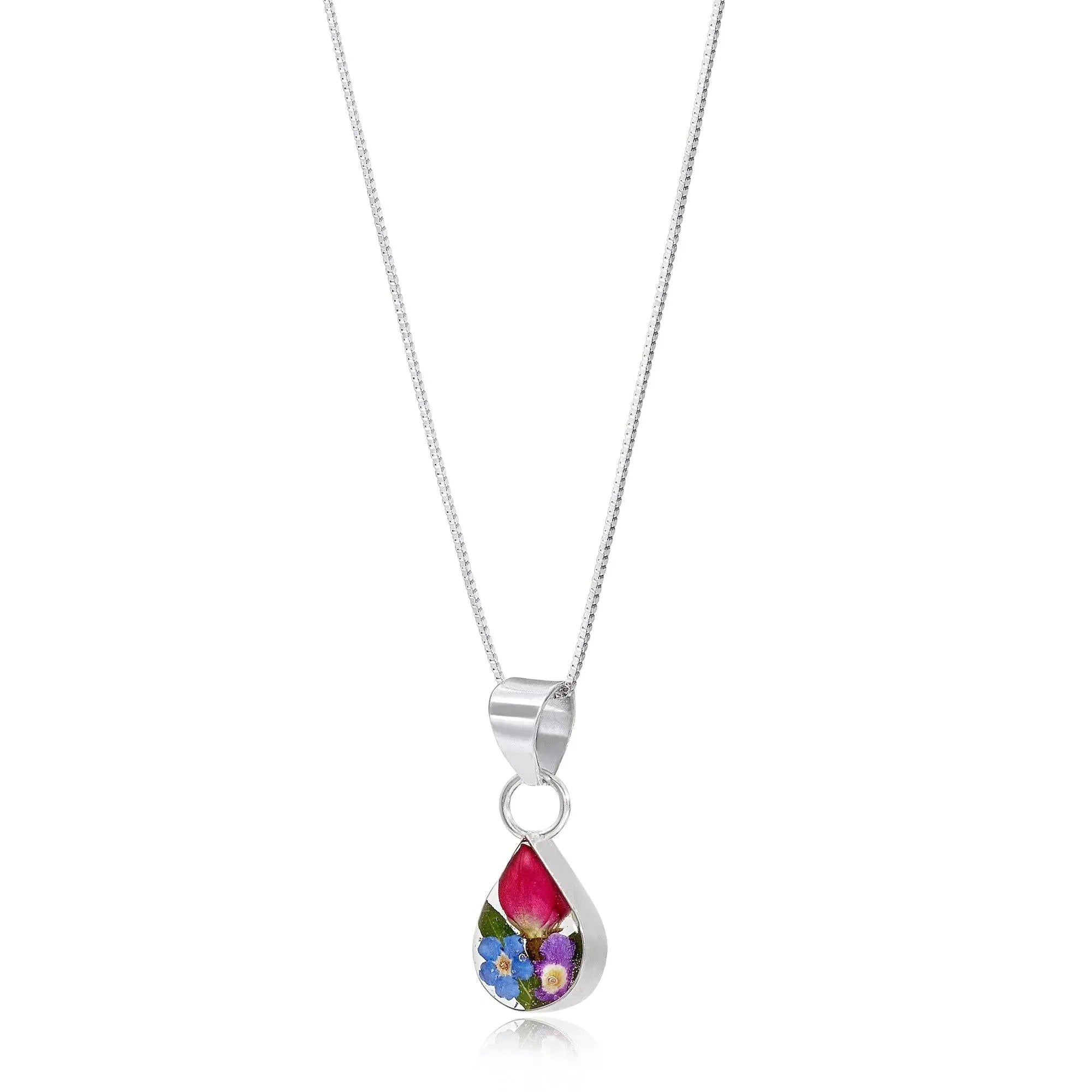 Mixed Flower Teardrop Pendant Necklace