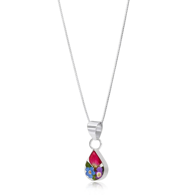 Mixed Flower Teardrop Pendant Necklace