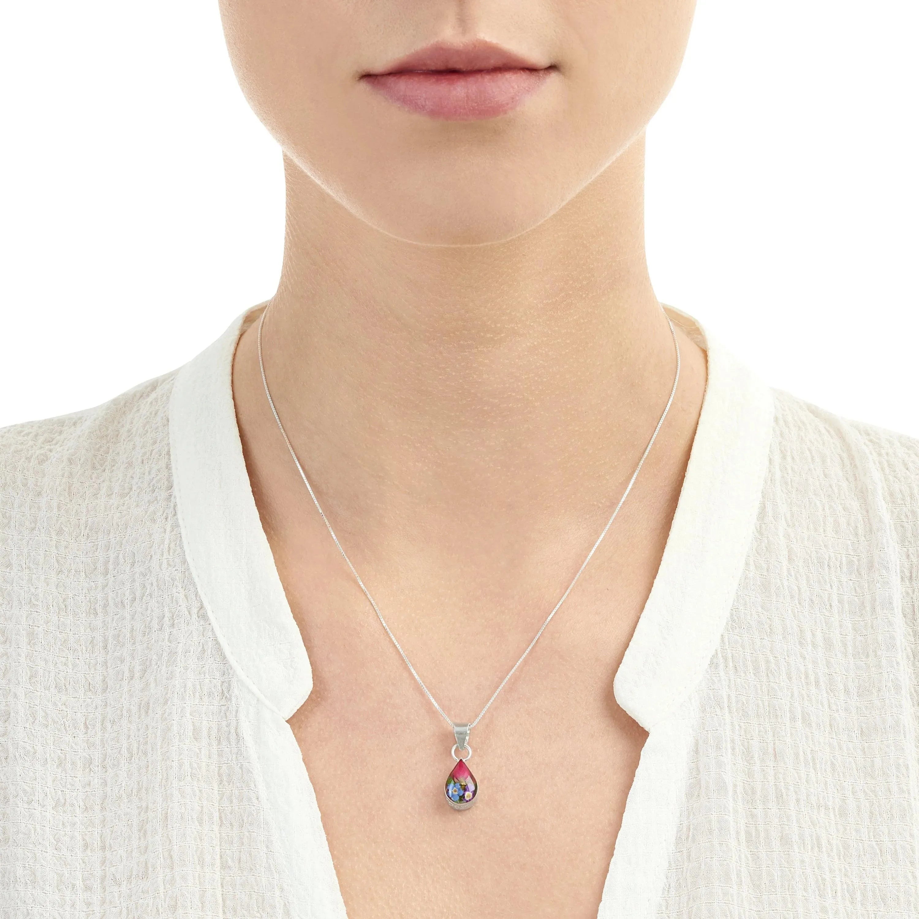 Mixed Flower Teardrop Pendant Necklace