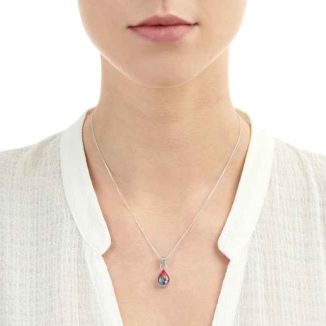 Mixed Flower Teardrop Pendant Necklace