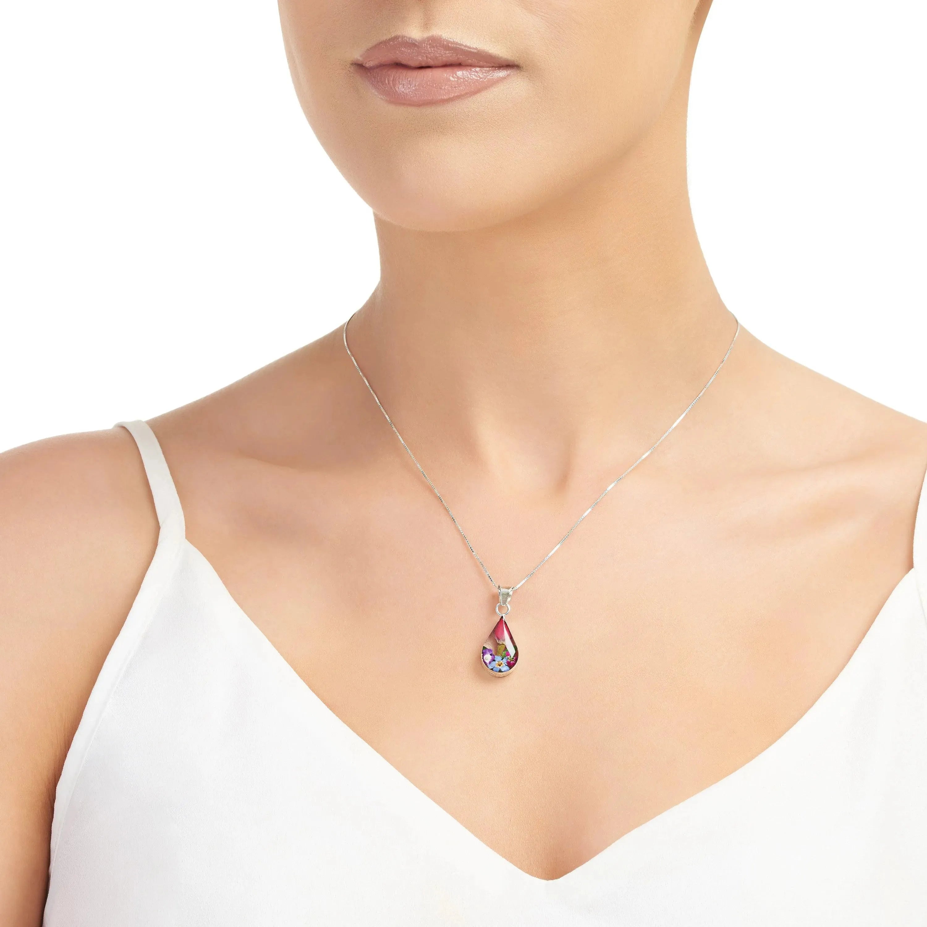 Mixed Flower Teardrop Pendant Necklace