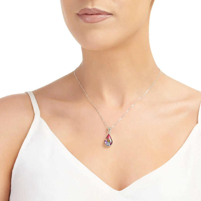 Mixed Flower Teardrop Pendant Necklace
