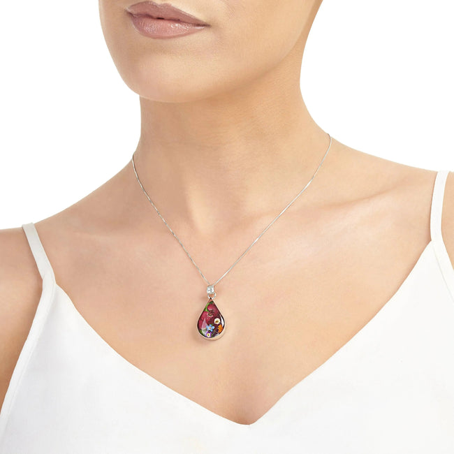 Mixed Flower Teardrop Pendant Necklace