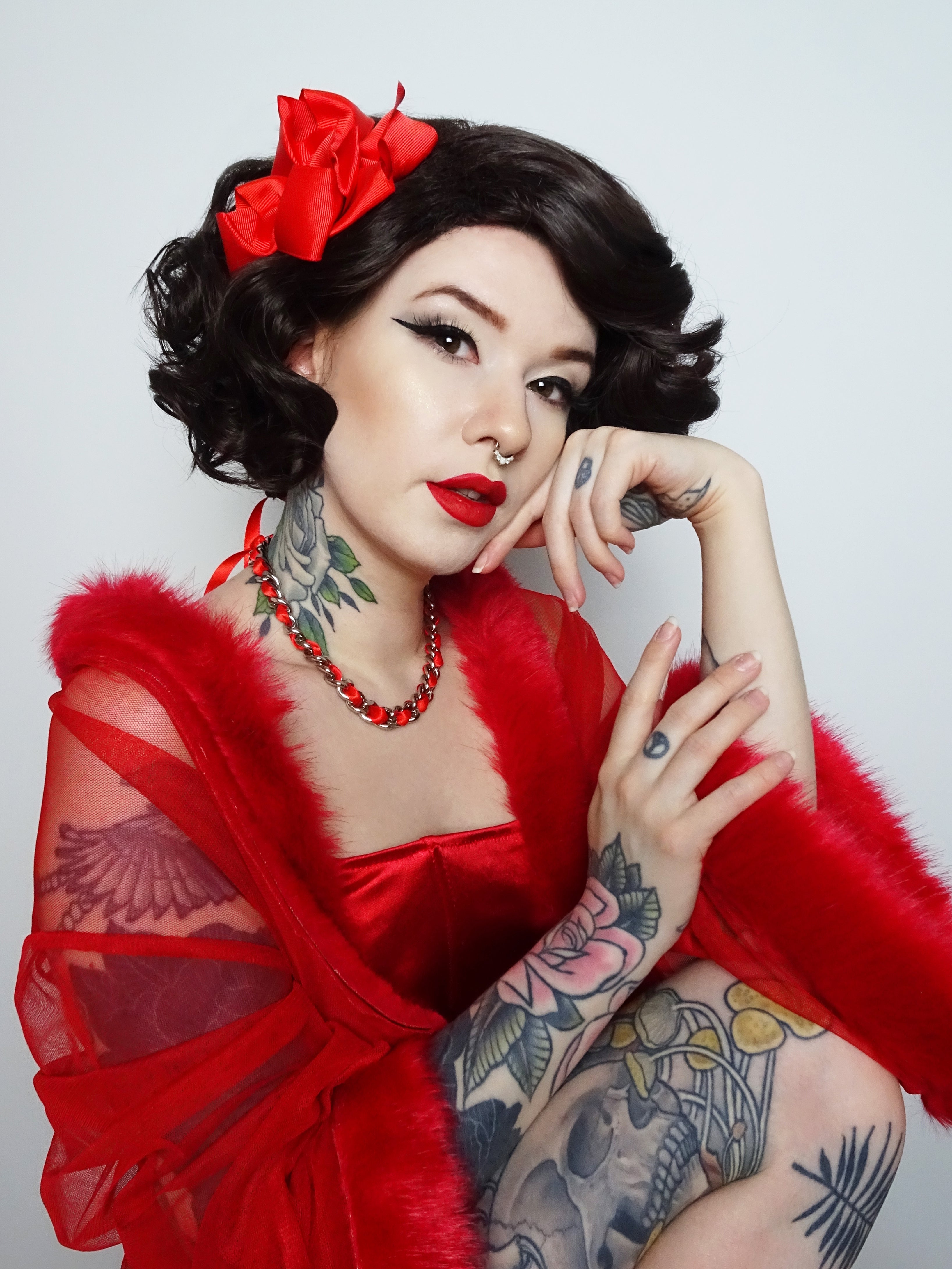 Red Ribbon Chain and Heart Padlock Choker