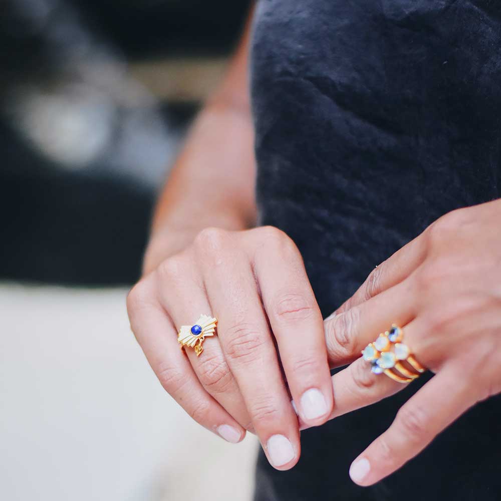 Azteca Gold Vermeil Ring with Lapis Stone