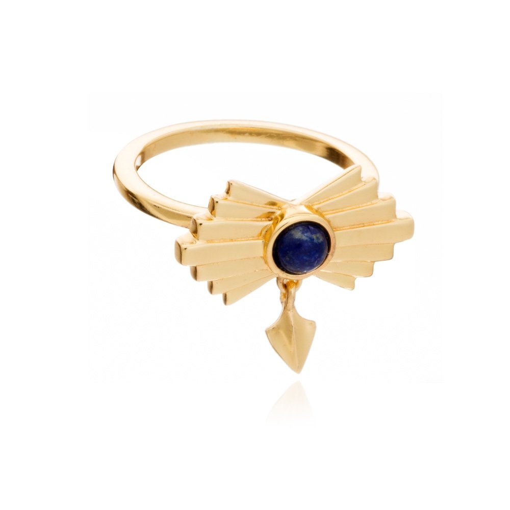 Azteca Gold Vermeil Ring with Lapis Stone