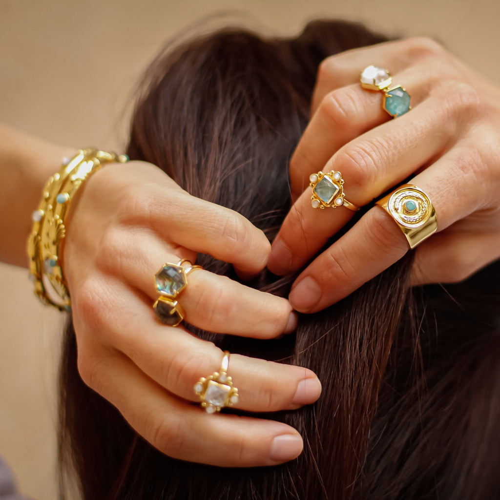 Kotinos Olive Wreath Coin Ring: Amazonite