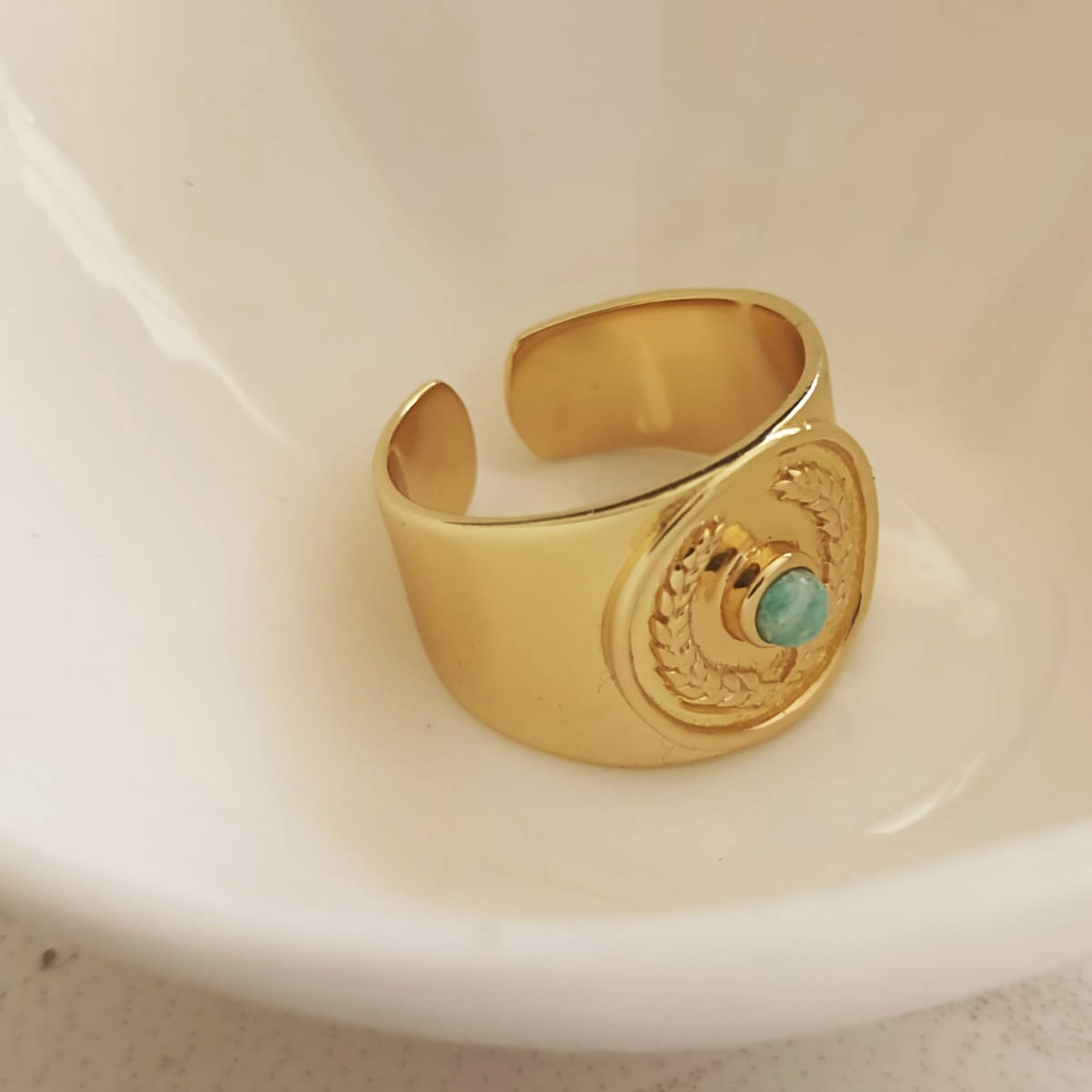 Kotinos Olive Wreath Coin Ring: Amazonite