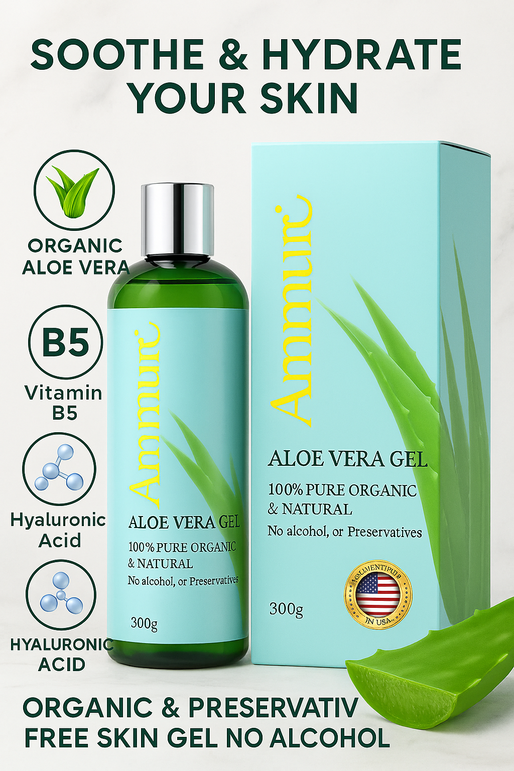 Organic Aloe Vera Gel for Natural Skin Relief & Hydration | Ammuri