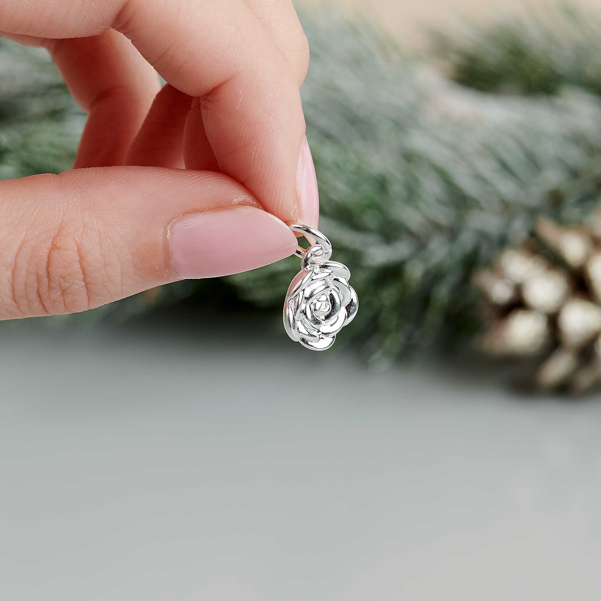 Rose Flower Personalised  Silver Charm