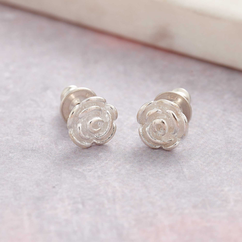 Rose Flower Silver Stud Earrings