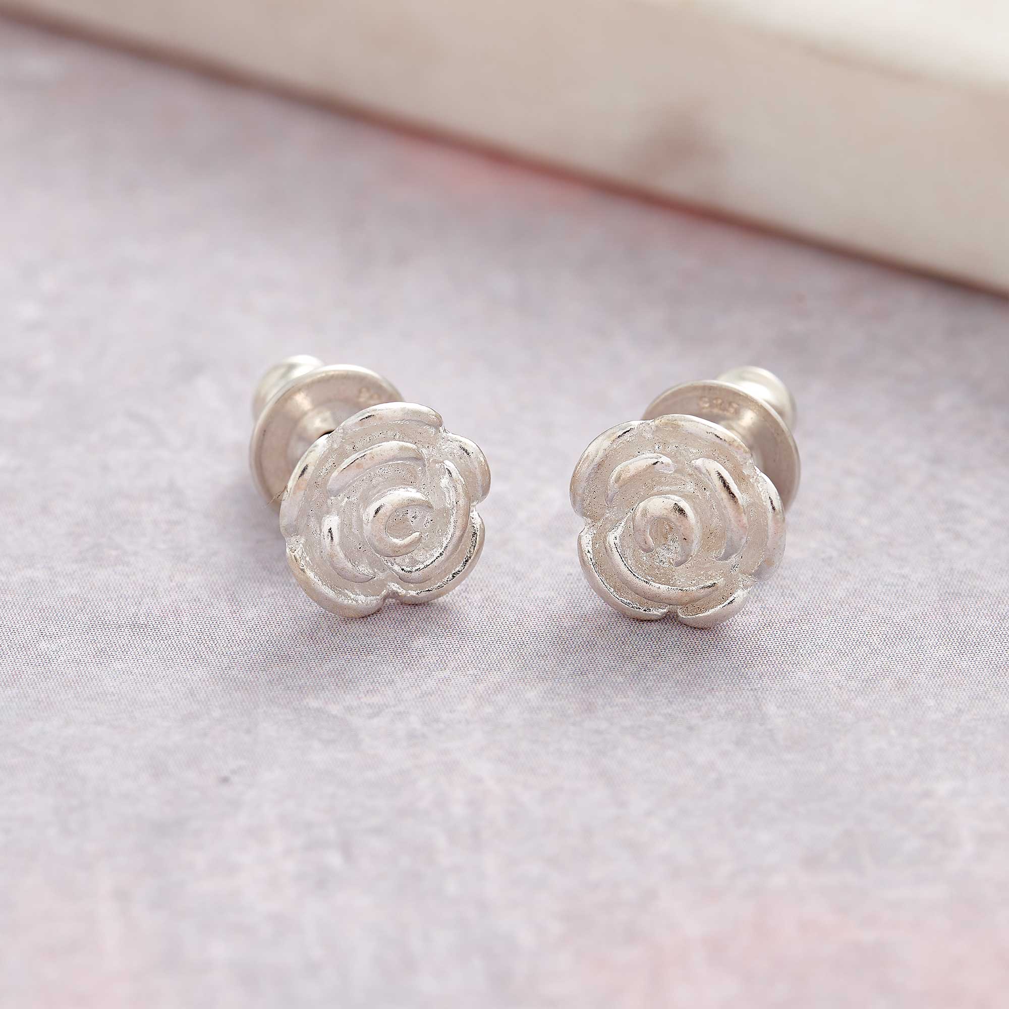 Rose Flower Silver Stud Earrings