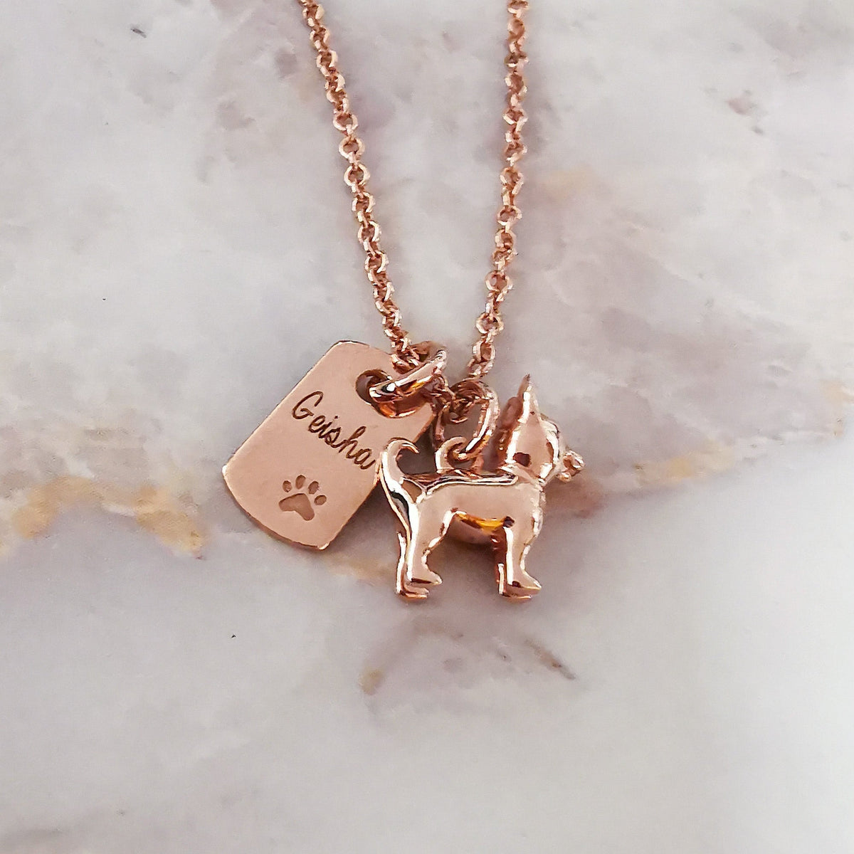Chihuahua Personalised Silver Dog Tag Necklace