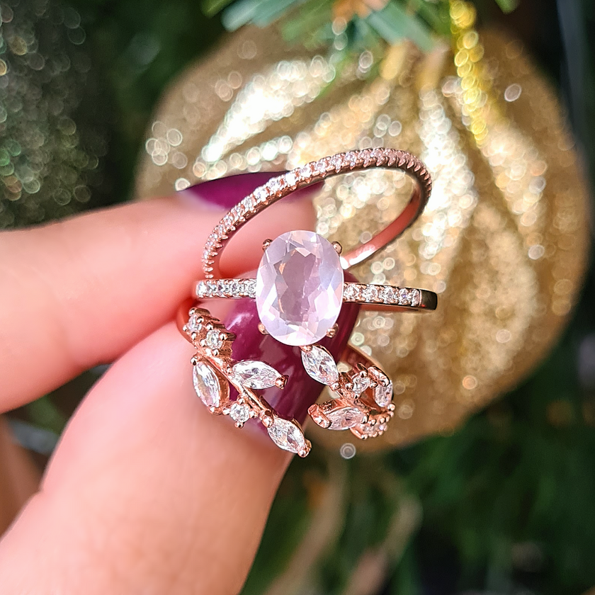 Rosenquarzring in Roségold-Vermeil