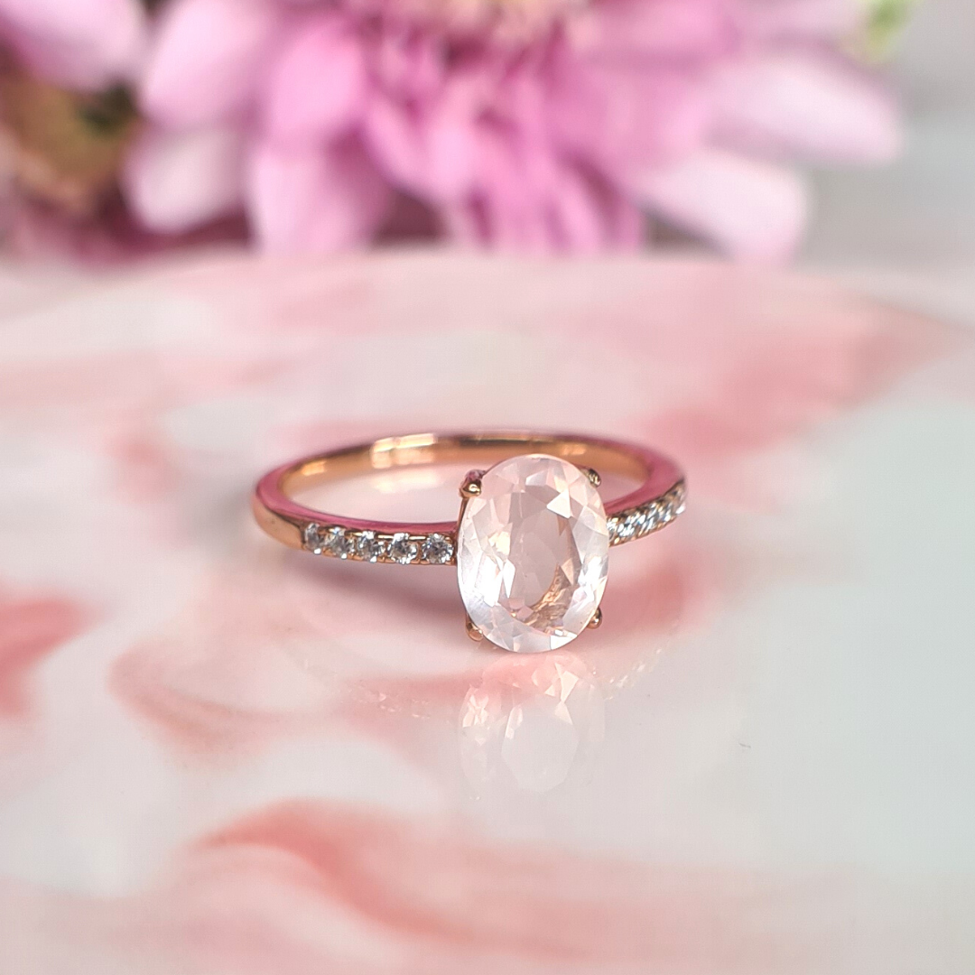 Rosenquarzring in Roségold-Vermeil