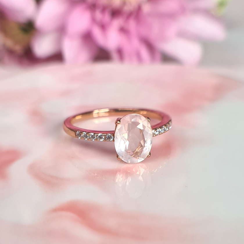 Rosenquarzring in Roségold-Vermeil