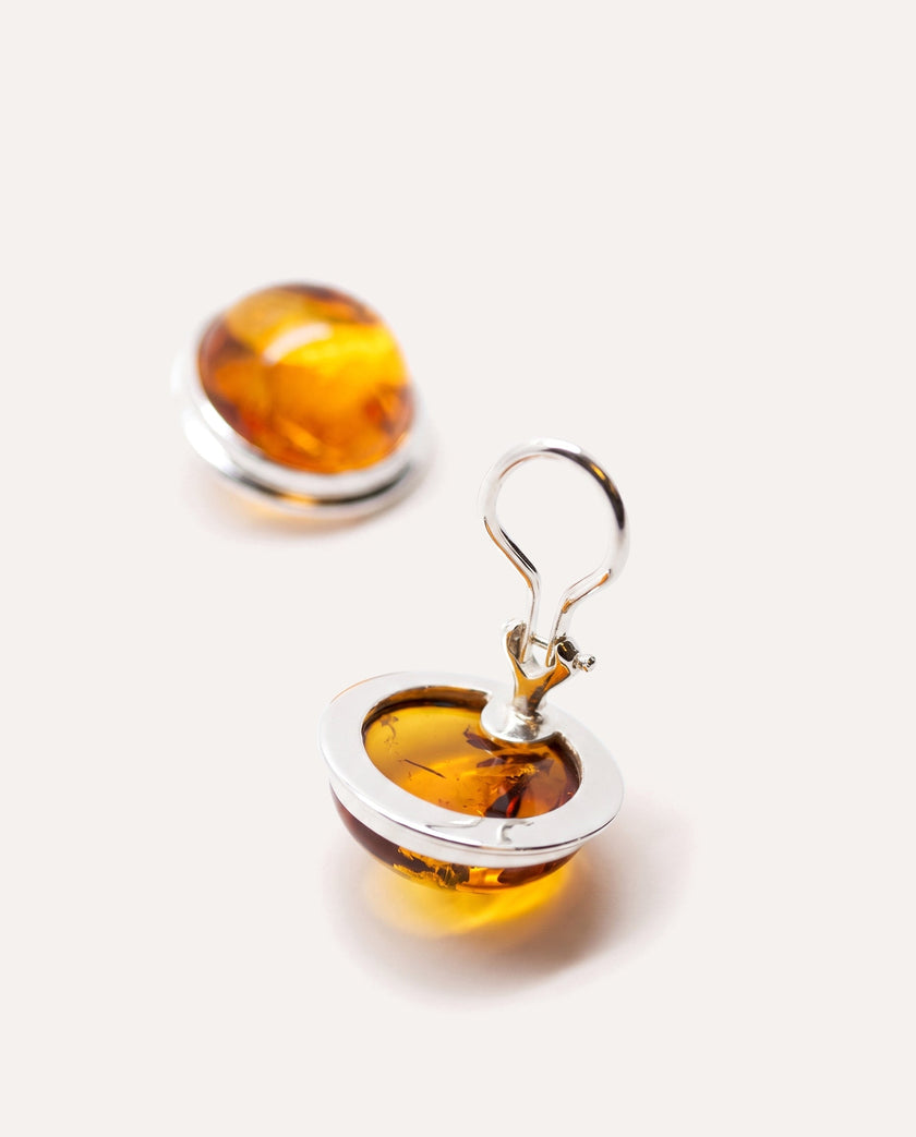 Round Amber Clip On Earrings