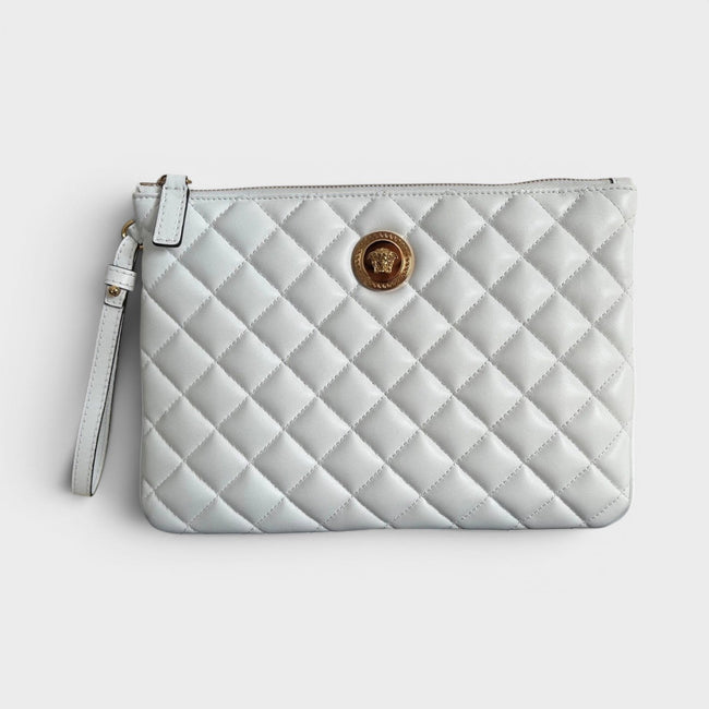 Pochette trapuntata Medusa Logo bianco e oro