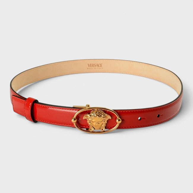 Belt Patent Leather Medusa Gold Red