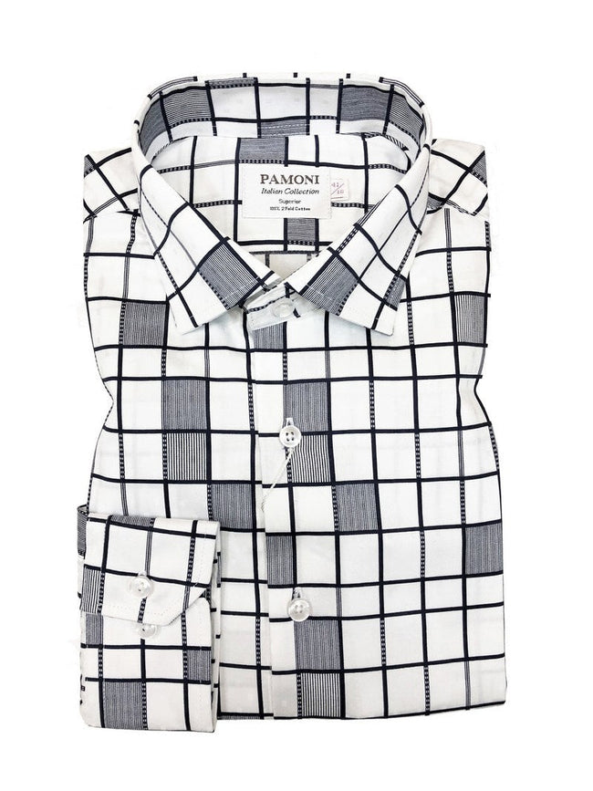 White Grey Pattern Check Slim Fit Shirt