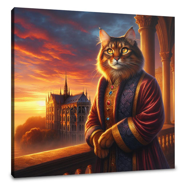 Majestätisches Sonnenuntergangs-Monarch-Katzen-Leinwandbild