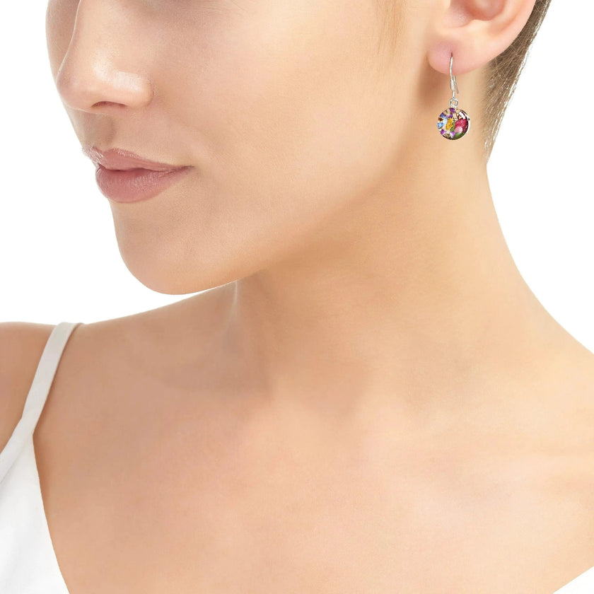 Mixed Flower Round Drop Earrings