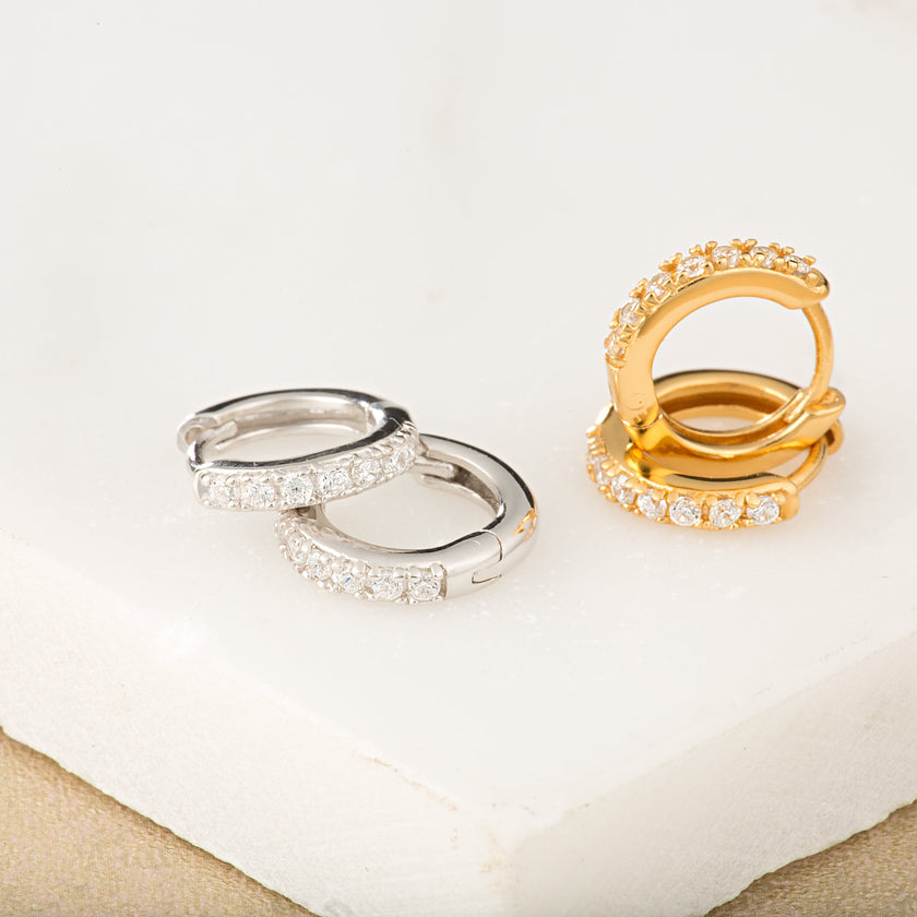 Huggie Earrings with Clear Stones