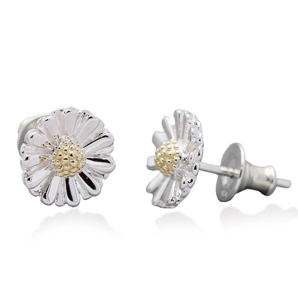 Daisy Silver & Solid Gold Stud Earrings