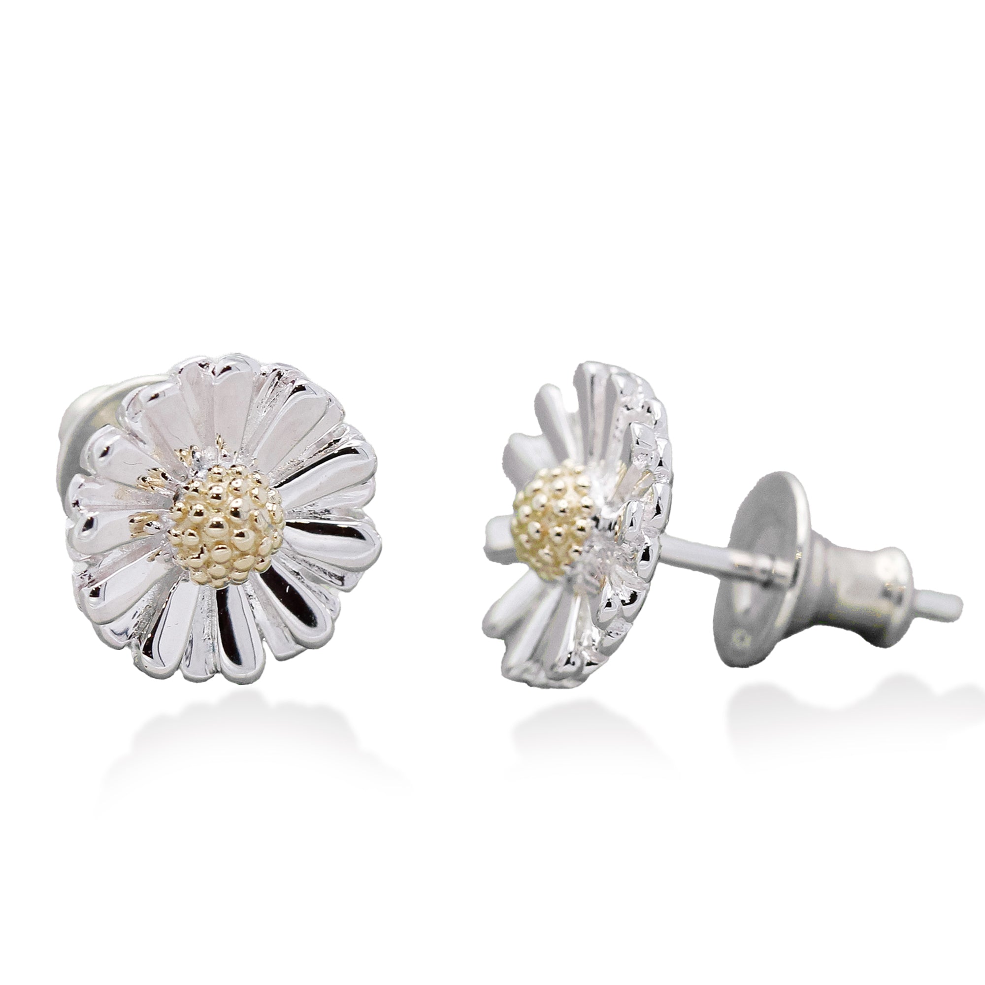 Daisy Silver & Solid Gold Stud Earrings