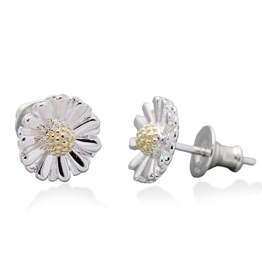 Daisy Silver & Solid Gold Stud Earrings