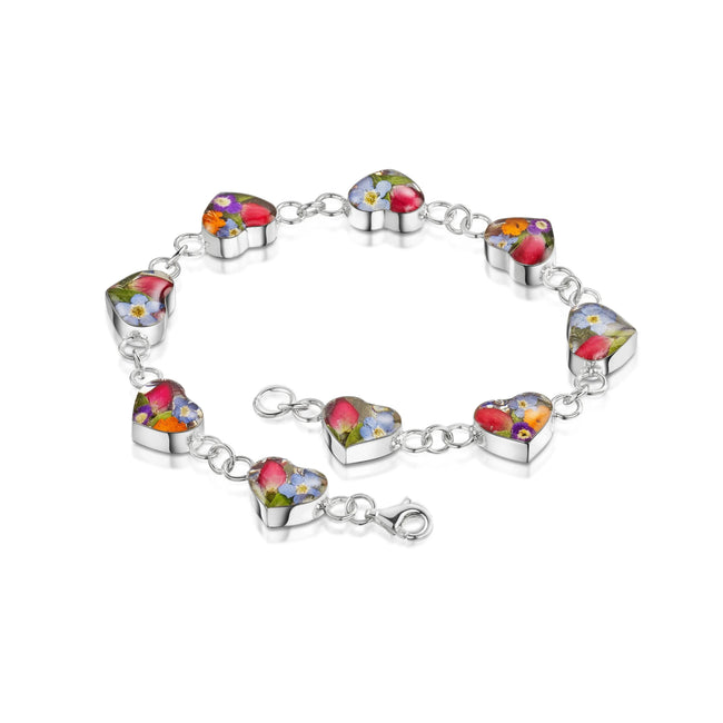 Mixed Flower Heart Charm Bracelet