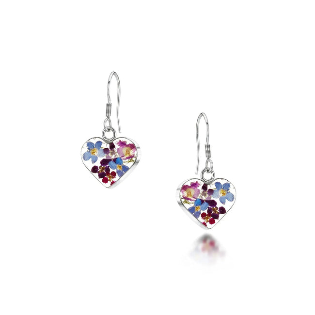Purple Haze Silver Heart Drop Earrings