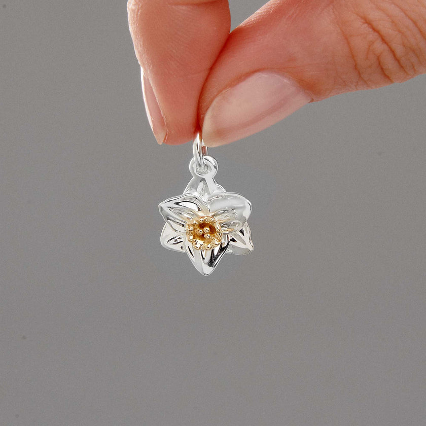 Osterglocken-Blume Silber & Massivgold Charm