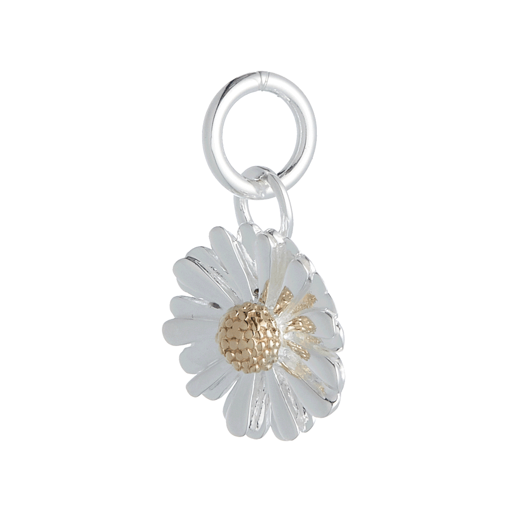Daisy Flower Silver & Solid Gold Charm