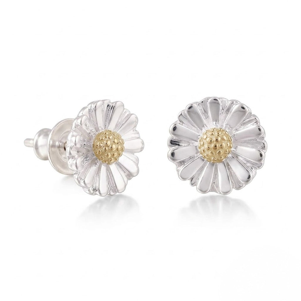 Daisy Silver & Solid Gold Stud Earrings