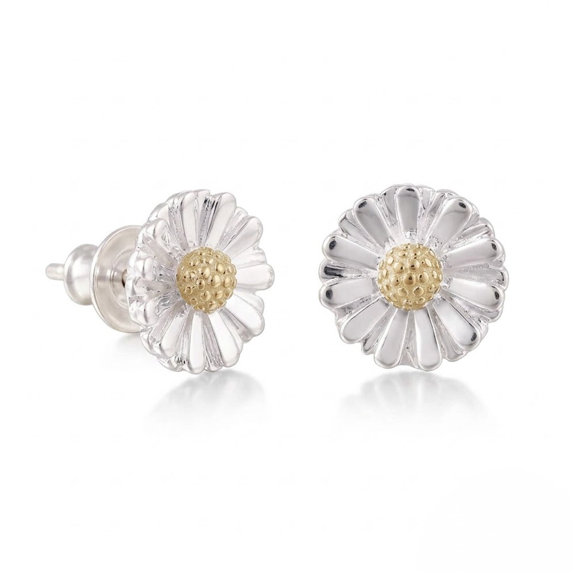 Daisy Silver & Solid Gold Stud Earrings