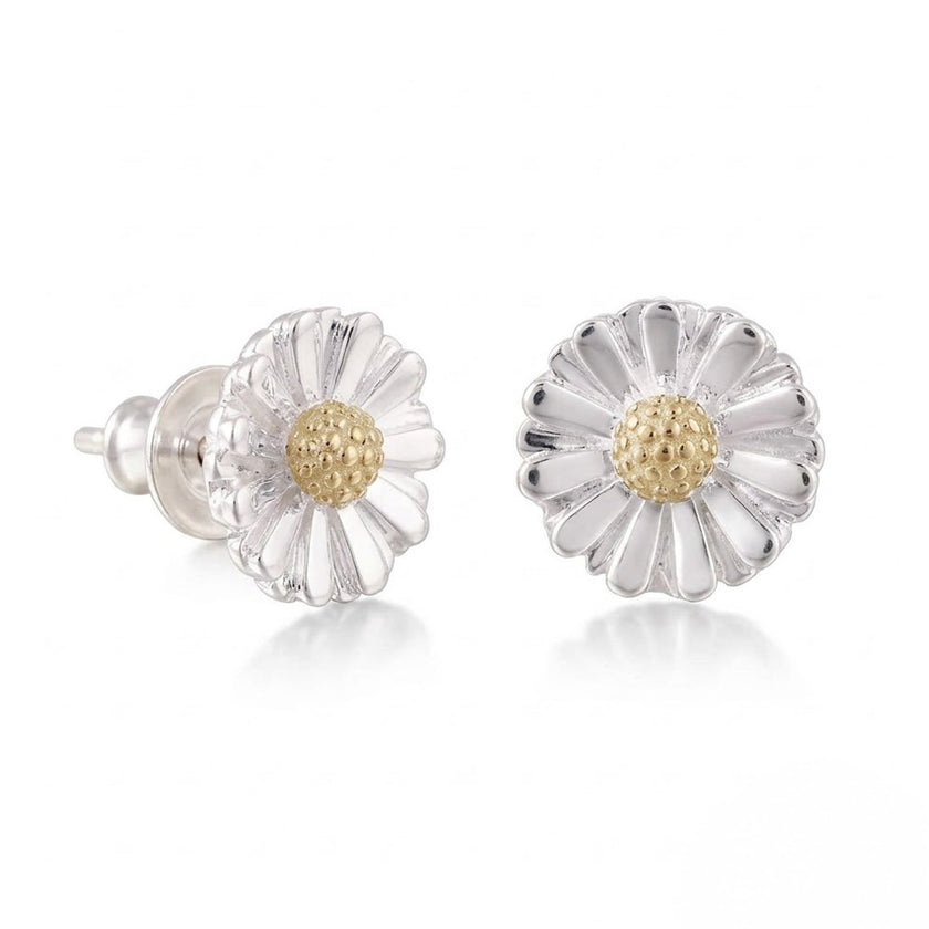 Daisy Silver & Solid Gold Stud Earrings