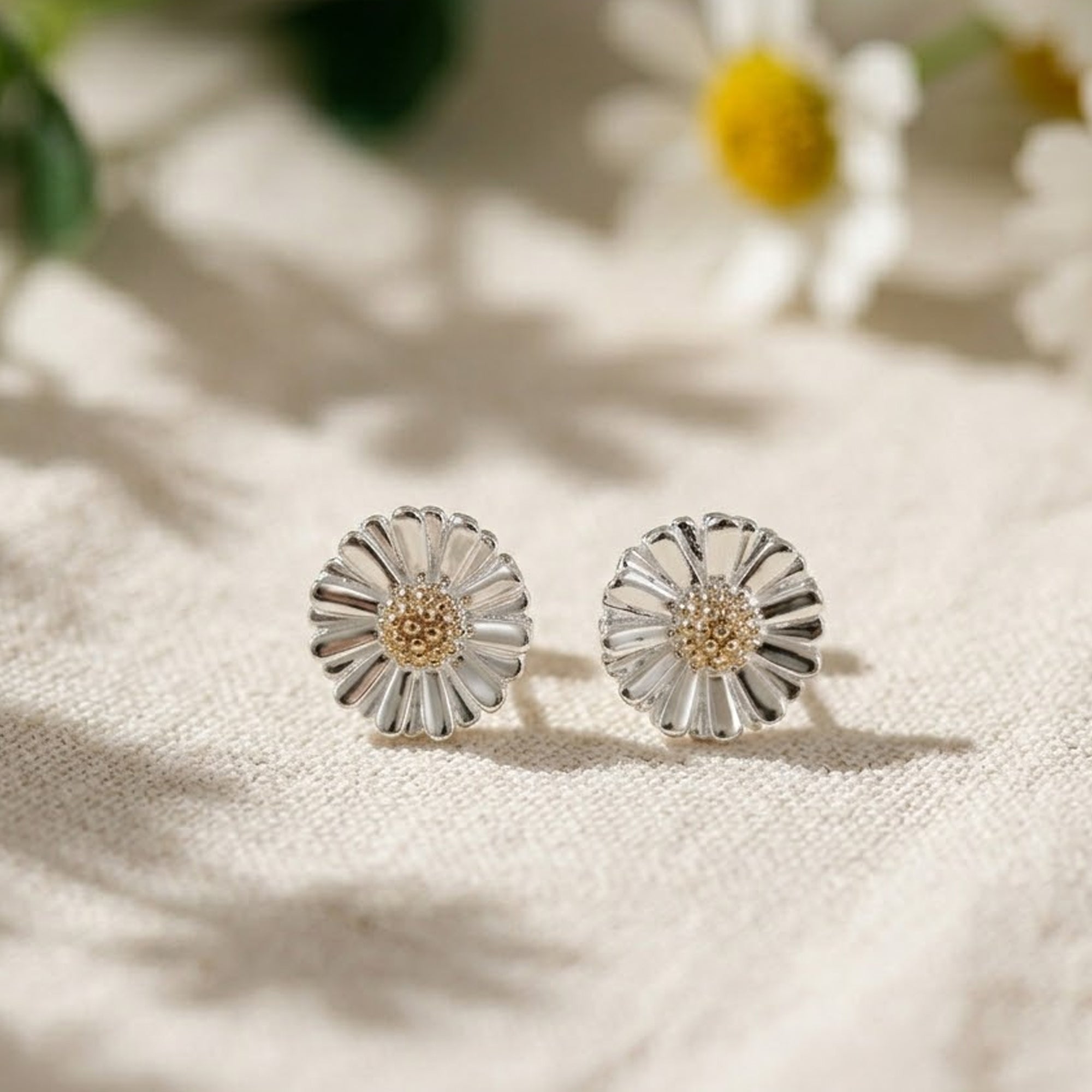 Daisy Silver & Solid Gold Stud Earrings