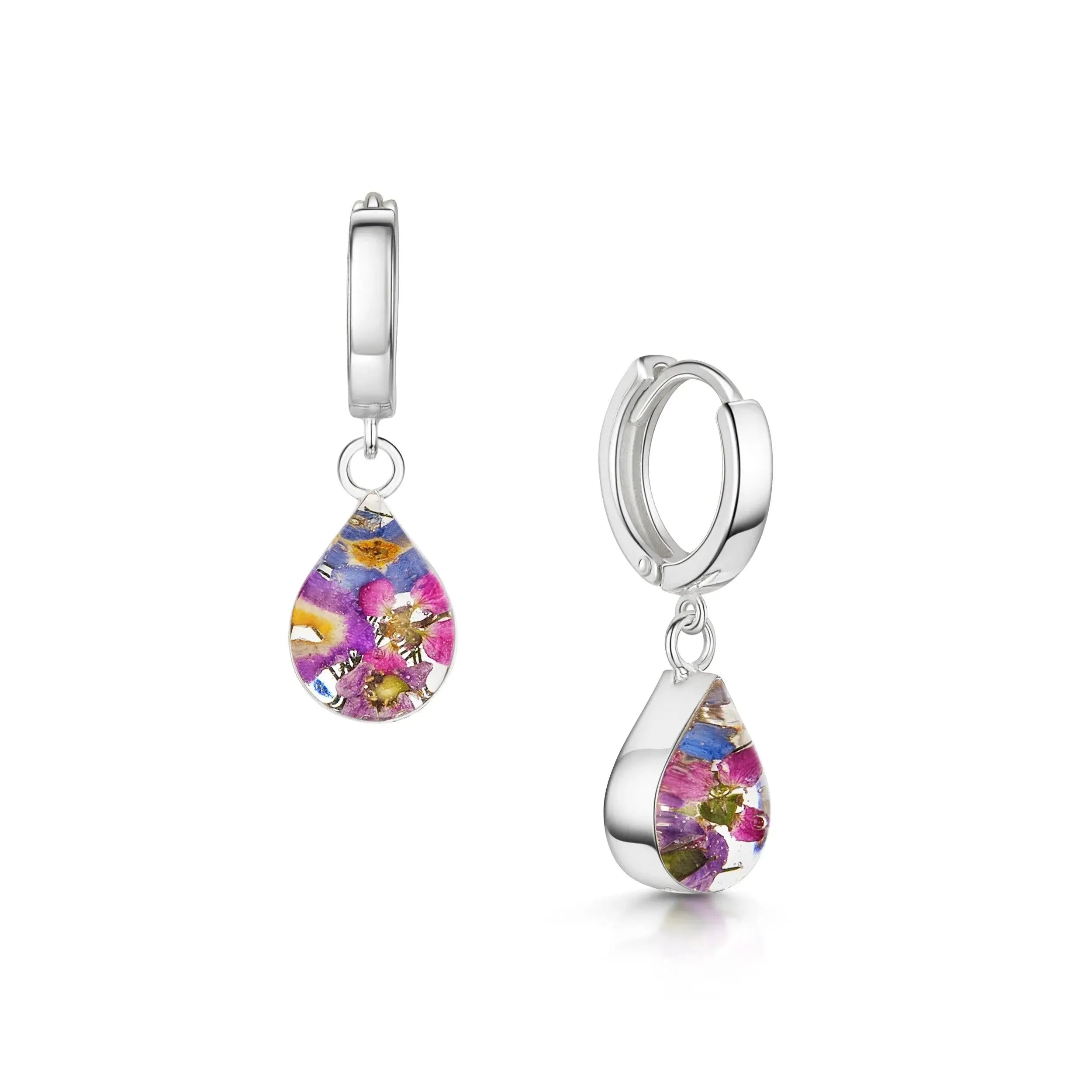 Purple Flower Huggie Earrings