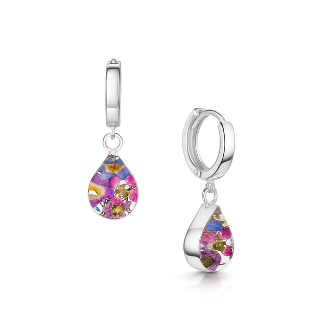 Purple Flower Huggie Earrings