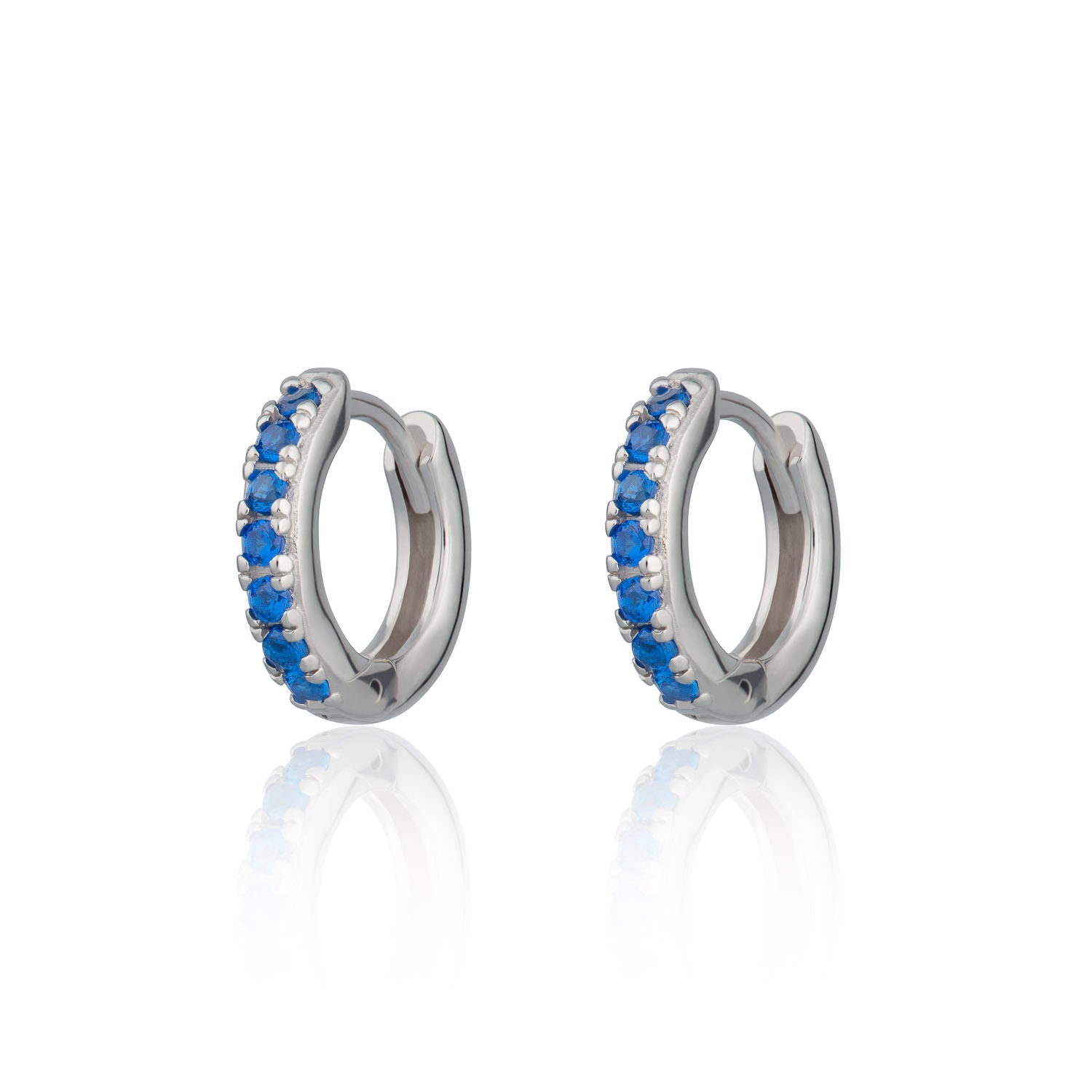 Huggie Earrings with Blue Stones