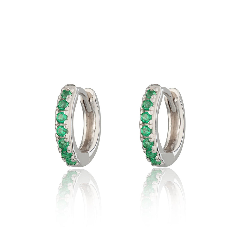 Huggie Earrings with Green Stones