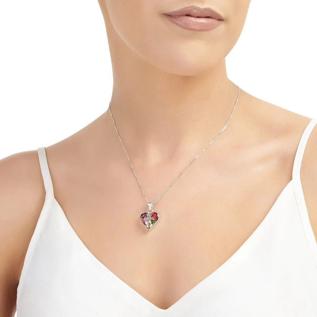 Mixed Flower Heart Pendant Necklace