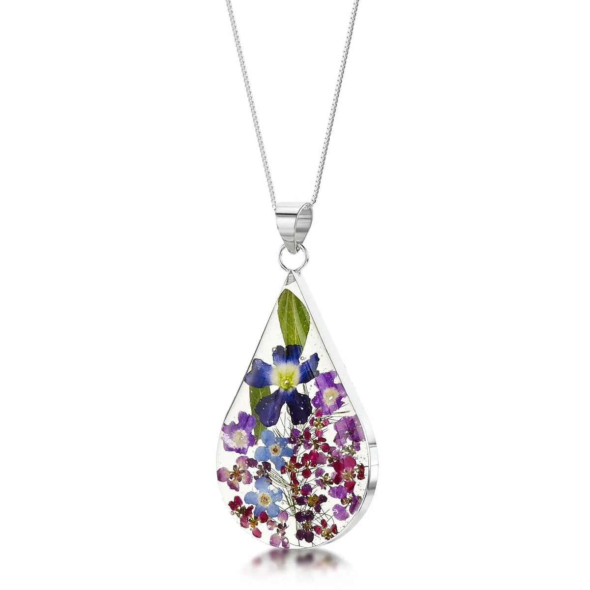 Purple Haze Silver Teardrop Large Pendant Necklace