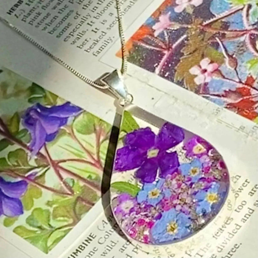 Purple Haze Silver Teardrop Large Pendant Necklace