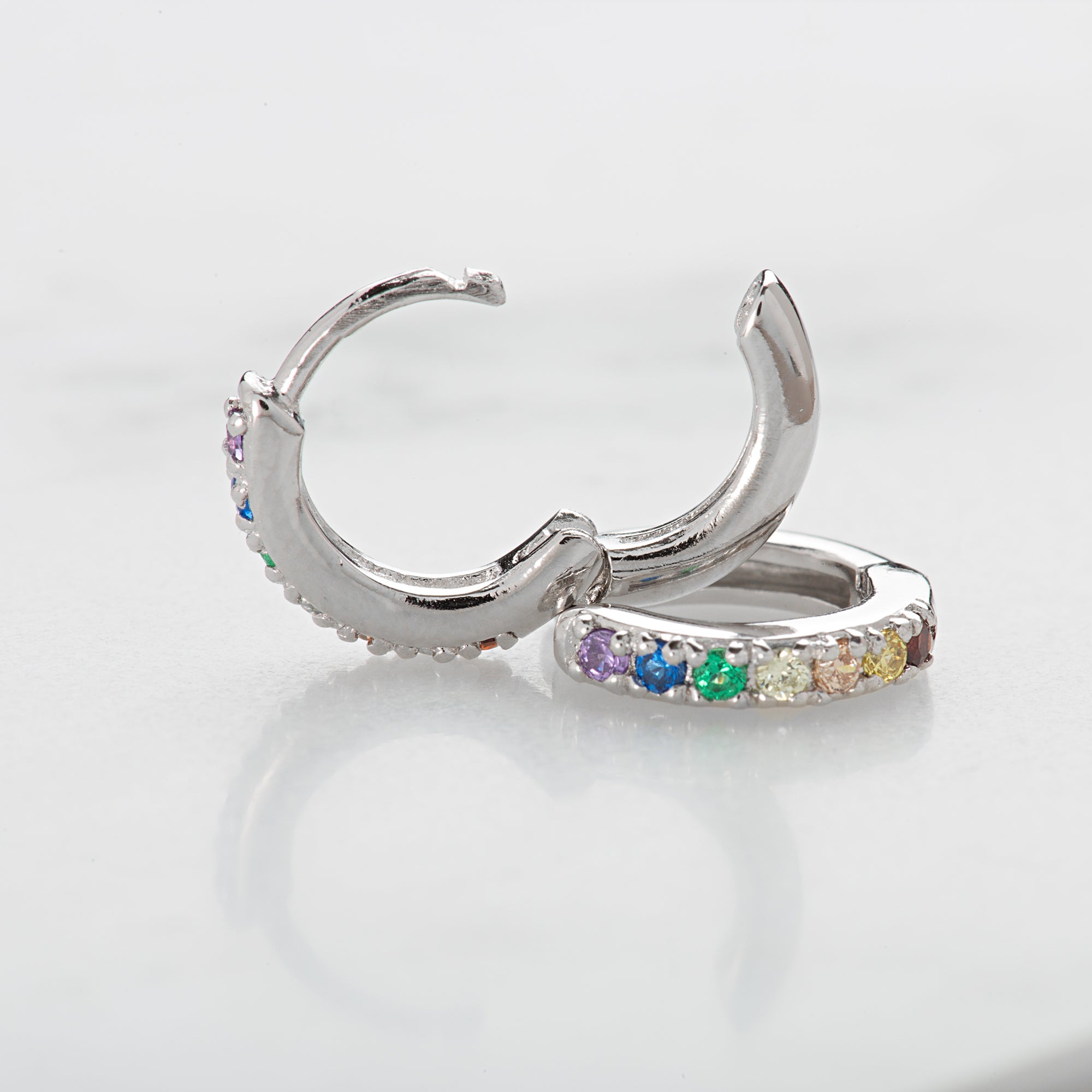 Huggie Earrings with Rainbow Stones