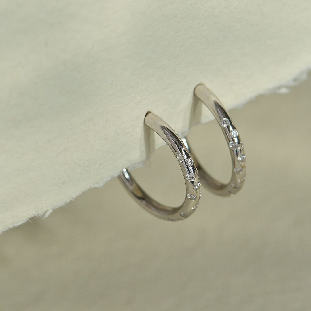 Silver White Topaz Gemstones- Seren Hoops