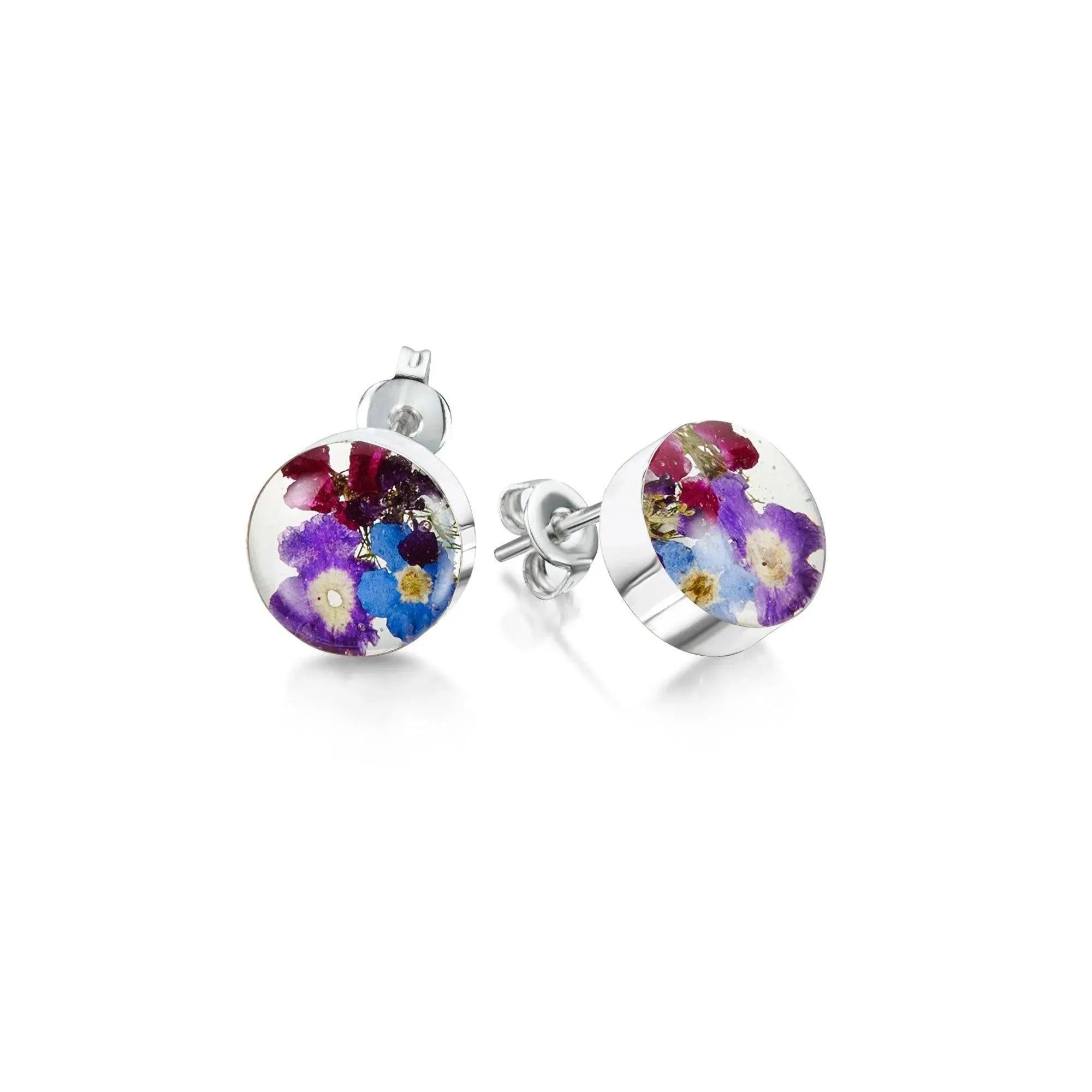 Purple Haze Silver Round Stud Earrings