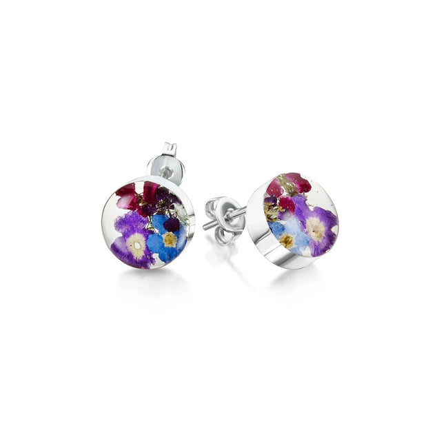 Purple Haze Silver Round Stud Earrings